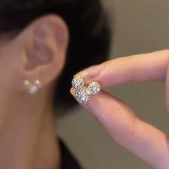 🆕🔅 Sparking 14k Plated Simulated Zircon Mouse Mini Mickey Ears Stud Earrings✨ - Picture 1 of 10